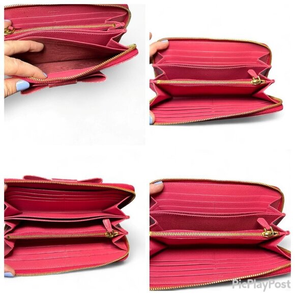 Prada Saffiano Leather Continental Zip Wallet with Bow - Peonia/Pink - Picture 11 of 14